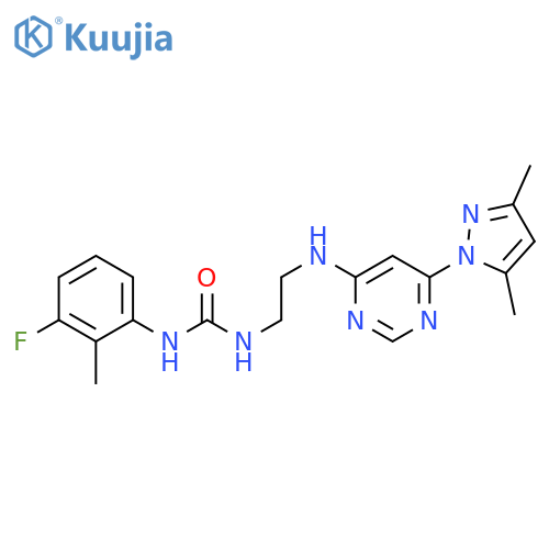 3-(2-{6-(3,5-dimethyl-1H-pyrazol-1-yl)pyrimidin-4-ylamino}ethyl)-1-(3-fluoro-2-methylphenyl)urea structure