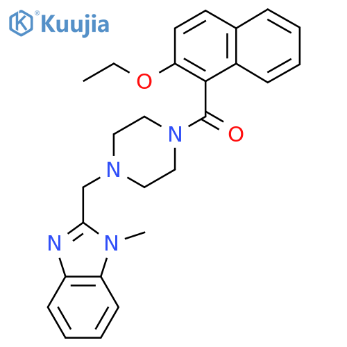 2-{4-(2-ethoxynaphthalene-1-carbonyl)piperazin-1-ylmethyl}-1-methyl-1H-1,3-benzodiazole structure