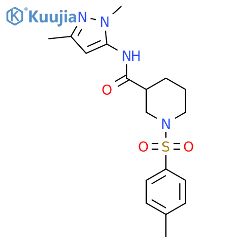 N-(1,3-dimethyl-1H-pyrazol-5-yl)-1-(4-methylbenzenesulfonyl)piperidine-3-carboxamide structure
