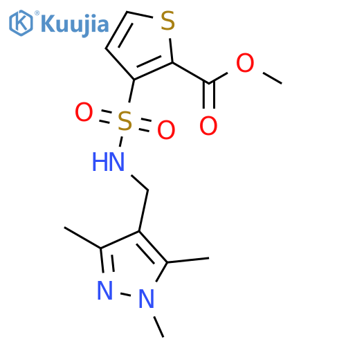 methyl 3-({[(1,3,5-trimethyl-1H-pyrazol-4-yl)methyl]amino}sulfonyl)thiophen e-2-carboxylate structure
