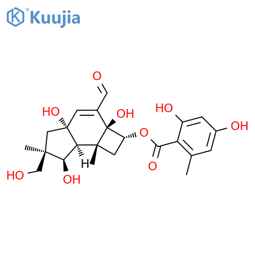Benzoic acid,2,4-dihydroxy-6-methyl-,(2R,2aS,4aR,6R,7R,7aS,7bR)-3-formyl-2,2a,4a,5,6,7,7a,7b-octahydro-2a,4a,7-trihydroxy-6-(hydroxymethyl)-6,7b-dimethyl-1H-cyclobut[e]inden-2-ylester structure