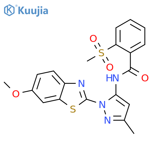 2-methanesulfonyl-N-1-(6-methoxy-1,3-benzothiazol-2-yl)-3-methyl-1H-pyrazol-5-ylbenzamide structure