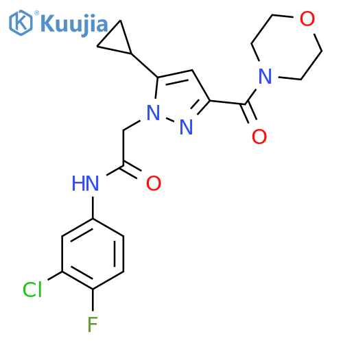 N-(3-chloro-4-fluorophenyl)-2-5-cyclopropyl-3-(morpholine-4-carbonyl)-1H-pyrazol-1-ylacetamide structure