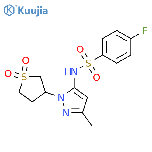N-1-(1,1-dioxo-1lambda6-thiolan-3-yl)-3-methyl-1H-pyrazol-5-yl-4-fluorobenzene-1-sulfonamide structure
