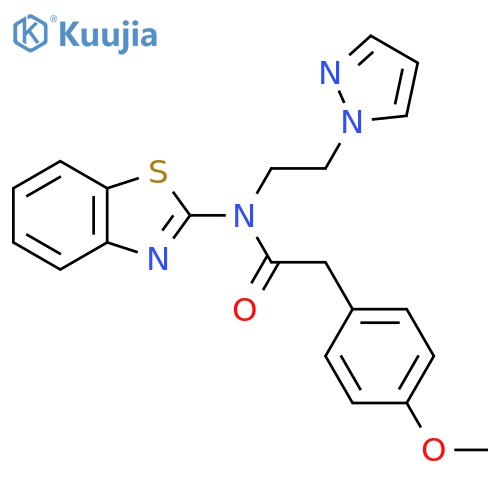 N-(1,3-benzothiazol-2-yl)-2-(4-methoxyphenyl)-N-2-(1H-pyrazol-1-yl)ethylacetamide structure