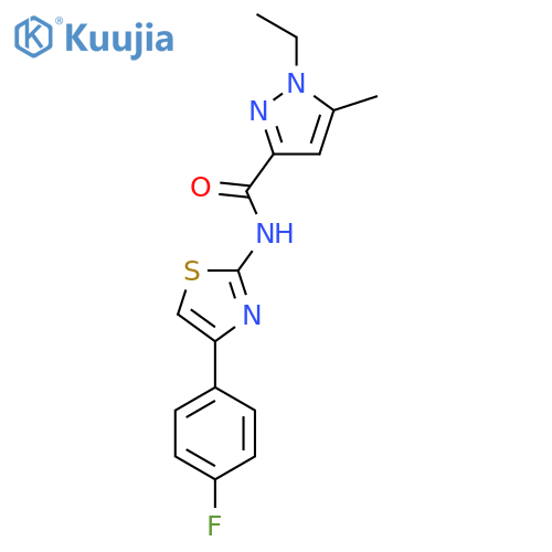 1-ethyl-N-[4-(4-fluorophenyl)-1,3-thiazol-2-yl]-5-methyl-1H-pyrazole-3-carboxamide structure