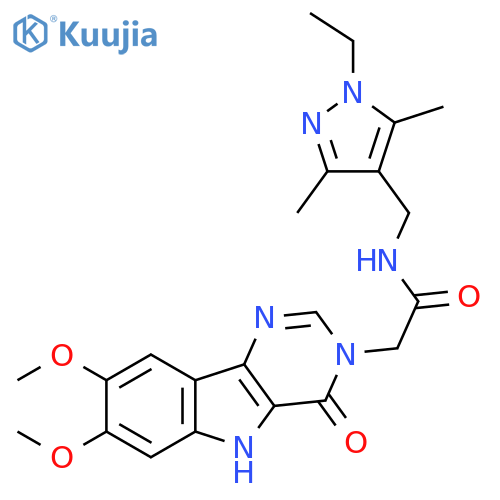 2-{7,8-dimethoxy-4-oxo-3H,4H,5H-pyrimido[5,4-b]indol-3-yl}-N-[(1-ethyl-3,5-dimethyl-1H-pyrazol-4-yl)methyl]acetamide structure