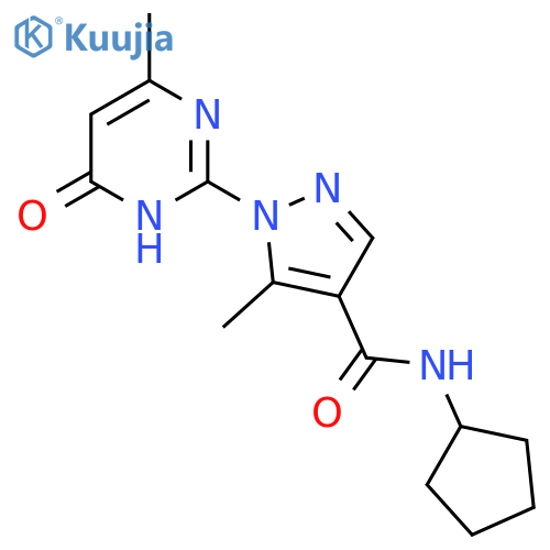 N-cyclopentyl-5-methyl-1-(4-methyl-6-oxo-1,6-dihydropyrimidin-2-yl)-1H-pyrazole-4-carboxamide structure