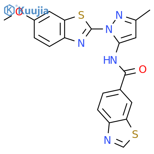 N-1-(6-methoxy-1,3-benzothiazol-2-yl)-3-methyl-1H-pyrazol-5-yl-1,3-benzothiazole-6-carboxamide structure