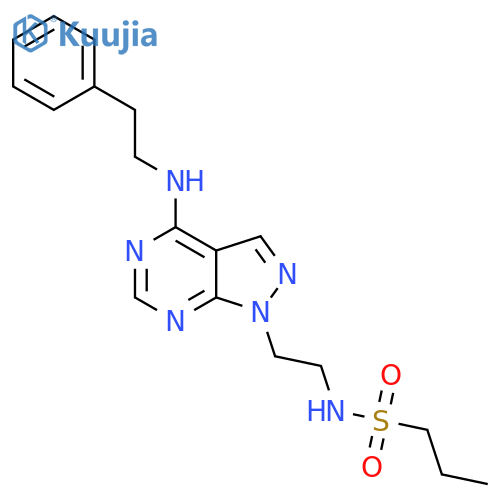 N-(2-{4-(2-phenylethyl)amino-1H-pyrazolo3,4-dpyrimidin-1-yl}ethyl)propane-1-sulfonamide structure