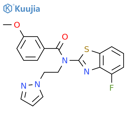 N-(4-fluoro-1,3-benzothiazol-2-yl)-3-methoxy-N-2-(1H-pyrazol-1-yl)ethylbenzamide structure