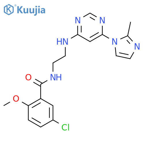 5-chloro-2-methoxy-N-(2-{6-(2-methyl-1H-imidazol-1-yl)pyrimidin-4-ylamino}ethyl)benzamide structure