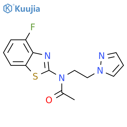 N-(4-fluoro-1,3-benzothiazol-2-yl)-N-[2-(1H-pyrazol-1-yl)ethyl]acetamide structure