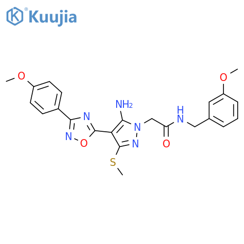 2-{5-amino-4-[3-(4-methoxyphenyl)-1,2,4-oxadiazol-5-yl]-3-(methylsulfanyl)-1H-pyrazol-1-yl}-N-[(3-methoxyphenyl)methyl]acetamide structure