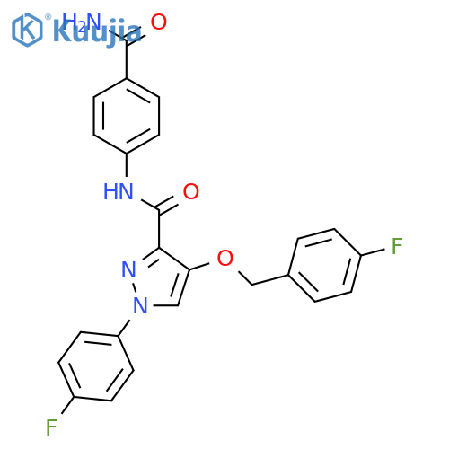 N-(4-carbamoylphenyl)-1-(4-fluorophenyl)-4-(4-fluorophenyl)methoxy-1H-pyrazole-3-carboxamide structure