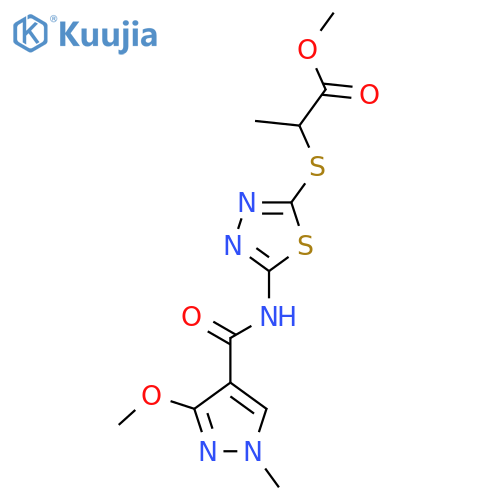 methyl 2-{[5-(3-methoxy-1-methyl-1H-pyrazole-4-amido)-1,3,4-thiadiazol-2-yl]sulfanyl}propanoate structure