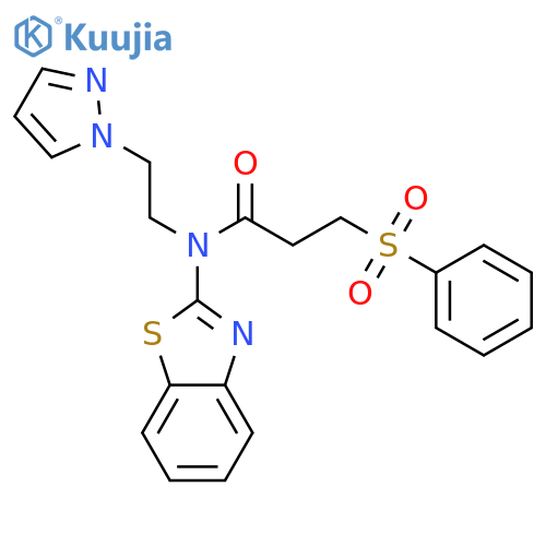 3-(benzenesulfonyl)-N-(1,3-benzothiazol-2-yl)-N-2-(1H-pyrazol-1-yl)ethylpropanamide structure
