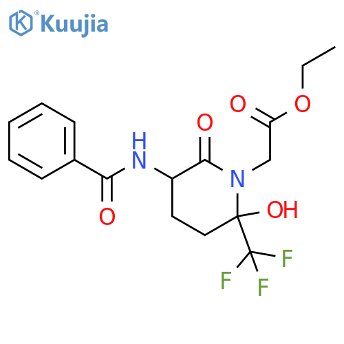 ethyl 2-5-benzamido-2-hydroxy-6-oxo-2-(trifluoromethyl)piperidin-1-ylacetate structure