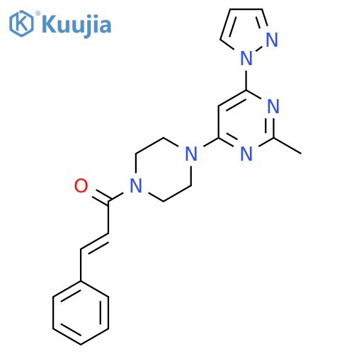 (2E)-1-{4-2-methyl-6-(1H-pyrazol-1-yl)pyrimidin-4-ylpiperazin-1-yl}-3-phenylprop-2-en-1-one structure