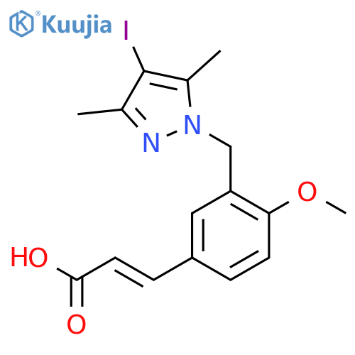 (2E)-3-{3-[(4-Iodo-3,5-dimethyl-1H-pyrazol-1-yl)-methyl]-4-methoxyphenyl}acrylic acid structure