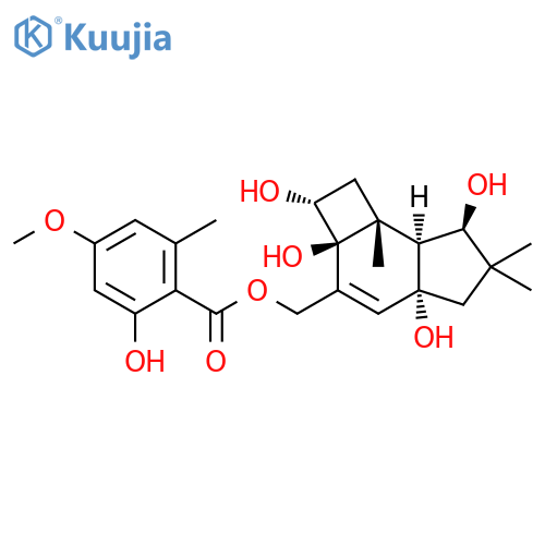 Benzoic acid, 2-hydroxy-4-methoxy-6-methyl-, [(2R,2aS,4aR,7R,7aS,7bR)-2,2a,4a,5,6,7,7a,7b-octahydro-2,2a,4a,7-tetrahydroxy-6,6,7b-trimethyl-1H-cyclobut[e]inden-3-yl]methyl ester structure