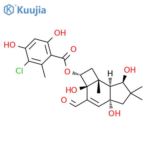 Benzoic acid, 3-chloro-4,6-dihydroxy-2-methyl-, (2R,2aS,4aR,7R,7aS,7bR)-3-formyl-2,2a,4a,5,6,7,7a,7b-octahydro-2a,4a,7-trihydroxy-6,6,7b-trimethyl-1H-cyclobut[e]inden-2-yl ester structure
