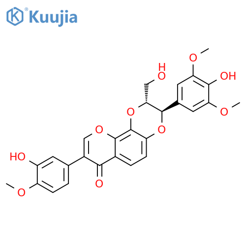 7H-Pyrano[2,3-f]-1,4-benzodioxin-7-one,2,3-dihydro-3-(4-hydroxy-3,5-dimethoxyphenyl)-8-(3-hydroxy-4-methoxyphenyl)-2-(hydroxymethyl)-,(2R,3R)- structure