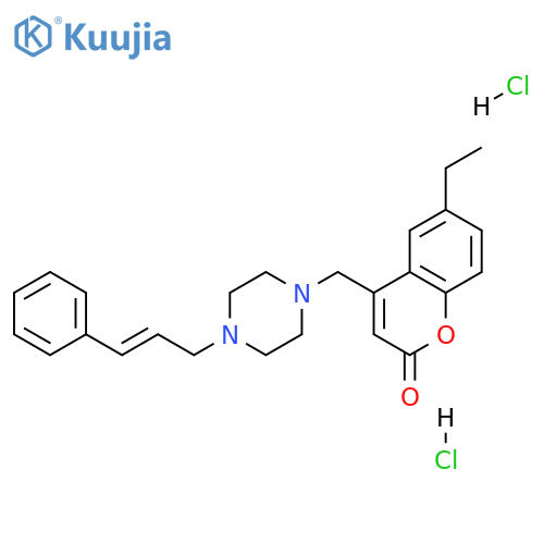 6-ethyl-4-({4-[(2E)-3-phenylprop-2-en-1-yl]piperazin-1-yl}methyl)-2H-chromen-2-one dihydrochloride structure