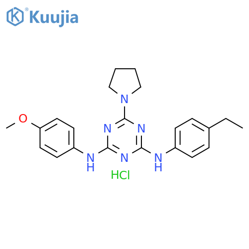 N2-(4-ethylphenyl)-N4-(4-methoxyphenyl)-6-(pyrrolidin-1-yl)-1,3,5-triazine-2,4-diamine hydrochloride structure