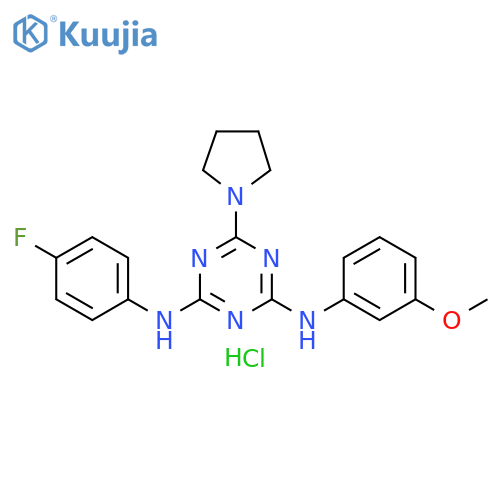 N2-(4-fluorophenyl)-N4-(3-methoxyphenyl)-6-(pyrrolidin-1-yl)-1,3,5-triazine-2,4-diamine hydrochloride structure