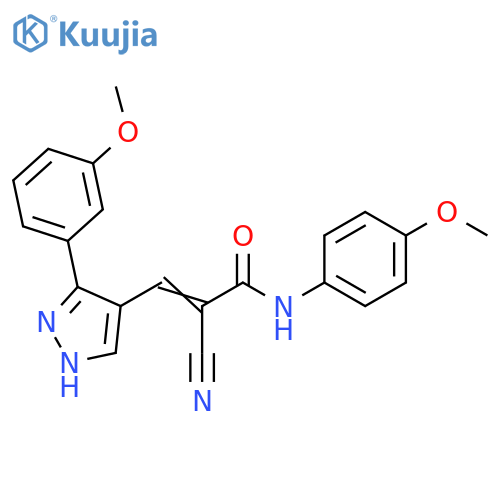 2-Propenamide, 2-cyano-N-(4-methoxyphenyl)-3-[3-(3-methoxyphenyl)-1H-pyrazol-4-yl]- structure