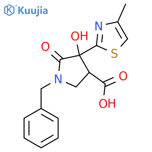 1-Benzyl-4-hydroxy-4-(4-methyl-1,3-thiazol-2-yl)-5-oxopyrrolidine-3-carboxylic acid structure