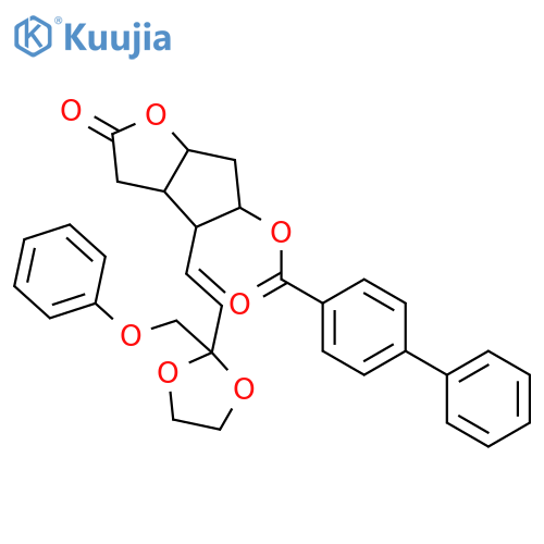 2-Oxo-4-(2-(2-(phenoxymethyl)-1,3-dioxolan-2-yl)vinyl)hexahydro-2H-cyclopentabfuran-5-yl 1,1'-biphenyl-4-carboxylate structure