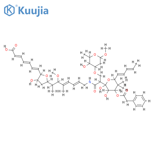 Benzeneacetic acid,2-[2-[[7-[5-(6-carboxy-1,3,5-hexatrienyl)tetrahydro-4-hydroxy-2-furanyl]-6-methoxy-5-methyl-2,4-octadienyl]amino]-1-[[(2,6-dideoxy-3-O-methyl-a-L-lyxo-hexopyranosyl)oxy]methyl]-2-oxoethyl]tetrahydro-2,3-dihydroxy-5,5-dimethyl-6-(1,3-pentadienyl)-2H-pyran-4-ylester (9CI) structure
