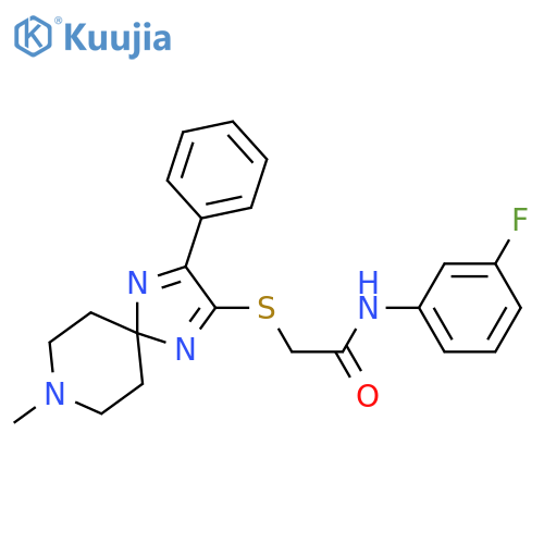 N-(3-fluorophenyl)-2-({8-methyl-3-phenyl-1,4,8-triazaspiro[4.5]deca-1,3-dien-2-yl}sulfanyl)acetamide structure