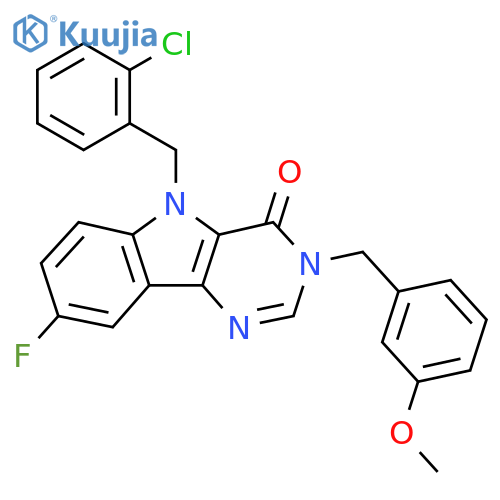 5-[(2-chlorophenyl)methyl]-8-fluoro-3-[(3-methoxyphenyl)methyl]-3H,4H,5H-pyrimido[5,4-b]indol-4-one structure