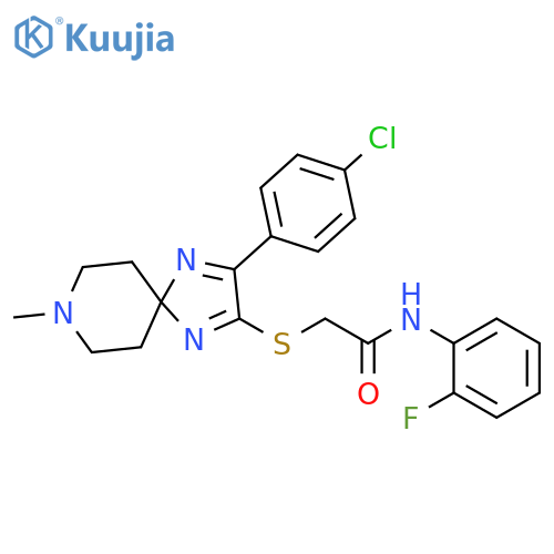 2-{[3-(4-chlorophenyl)-8-methyl-1,4,8-triazaspiro[4.5]deca-1,3-dien-2-yl]sulfanyl}-N-(2-fluorophenyl)acetamide structure