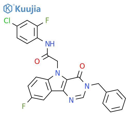 2-{3-benzyl-8-fluoro-4-oxo-3H,4H,5H-pyrimido[5,4-b]indol-5-yl}-N-(4-chloro-2-fluorophenyl)acetamide structure