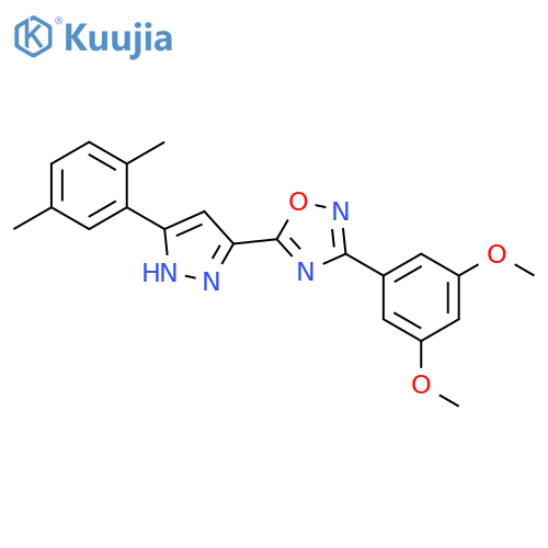 3-(3,5-dimethoxyphenyl)-5-[3-(2,5-dimethylphenyl)-1H-pyrazol-5-yl]-1,2,4-oxadiazole structure