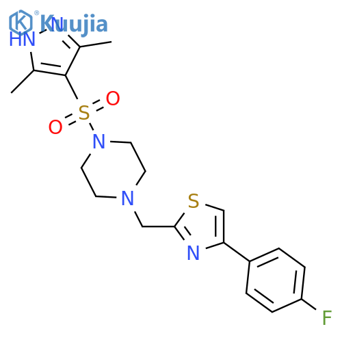 1-(3,5-dimethyl-1H-pyrazol-4-yl)sulfonyl-4-{4-(4-fluorophenyl)-1,3-thiazol-2-ylmethyl}piperazine structure