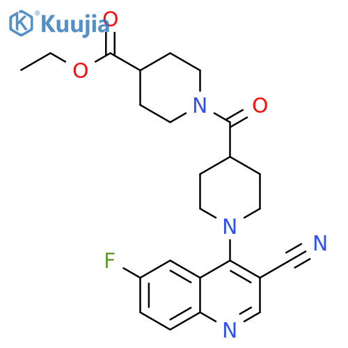 ethyl 1-[1-(3-cyano-6-fluoroquinolin-4-yl)piperidine-4-carbonyl]piperidine-4-carboxylate structure