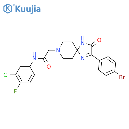 2-[2-(4-bromophenyl)-3-oxo-1,4,8-triazaspiro[4.5]dec-1-en-8-yl]-N-(3-chloro-4-fluorophenyl)acetamide structure
