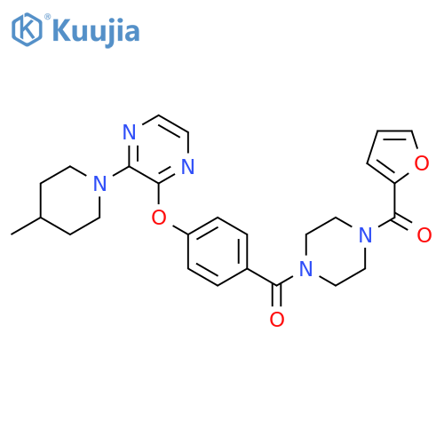 2-{4-[4-(furan-2-carbonyl)piperazine-1-carbonyl]phenoxy}-3-(4-methylpiperidin-1-yl)pyrazine structure