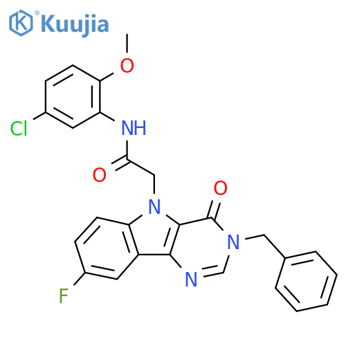 2-{3-benzyl-8-fluoro-4-oxo-3H,4H,5H-pyrimido[5,4-b]indol-5-yl}-N-(5-chloro-2-methoxyphenyl)acetamide structure