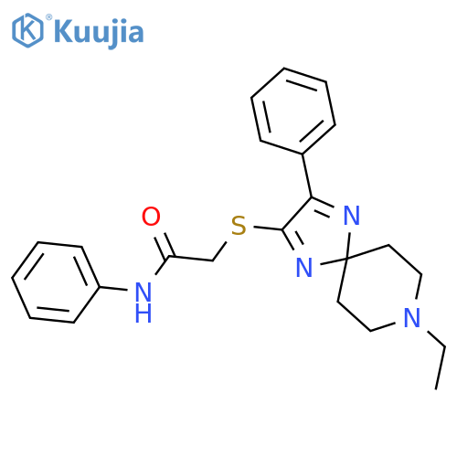 2-({8-ethyl-3-phenyl-1,4,8-triazaspiro[4.5]deca-1,3-dien-2-yl}sulfanyl)-N-phenylacetamide structure