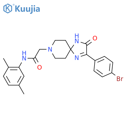 2-[2-(4-bromophenyl)-3-oxo-1,4,8-triazaspiro[4.5]dec-1-en-8-yl]-N-(2,5-dimethylphenyl)acetamide structure