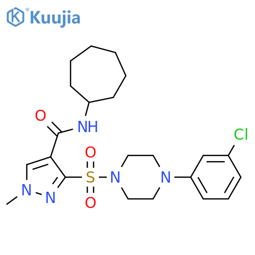 3-{[4-(3-chlorophenyl)piperazin-1-yl]sulfonyl}-N-cycloheptyl-1-methyl-1H-pyrazole-4-carboxamide structure