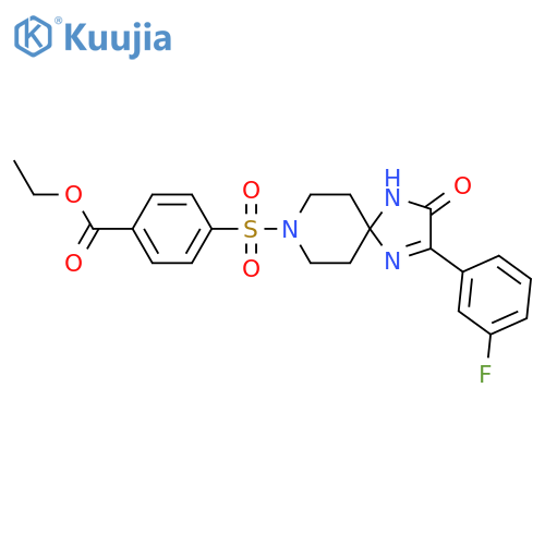 ethyl 4-{[2-(3-fluorophenyl)-3-oxo-1,4,8-triazaspiro[4.5]dec-1-en-8-yl]sulfonyl}benzoate structure