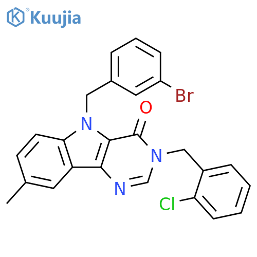 5-[(3-bromophenyl)methyl]-3-[(2-chlorophenyl)methyl]-8-methyl-3H,4H,5H-pyrimido[5,4-b]indol-4-one structure