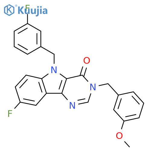 8-fluoro-5-[(3-fluorophenyl)methyl]-3-[(3-methoxyphenyl)methyl]-3H,4H,5H-pyrimido[5,4-b]indol-4-one structure
